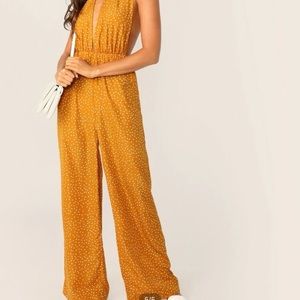 Palazzo holter jumpsuit yellow size small